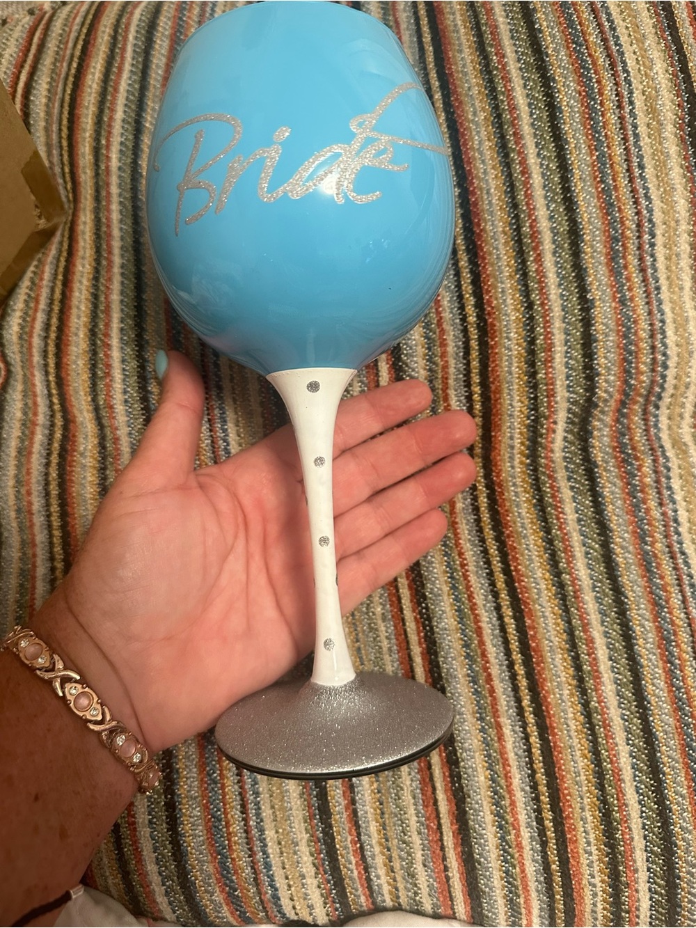 Mud Pie Blue "Bride" Decorative Wine Glass